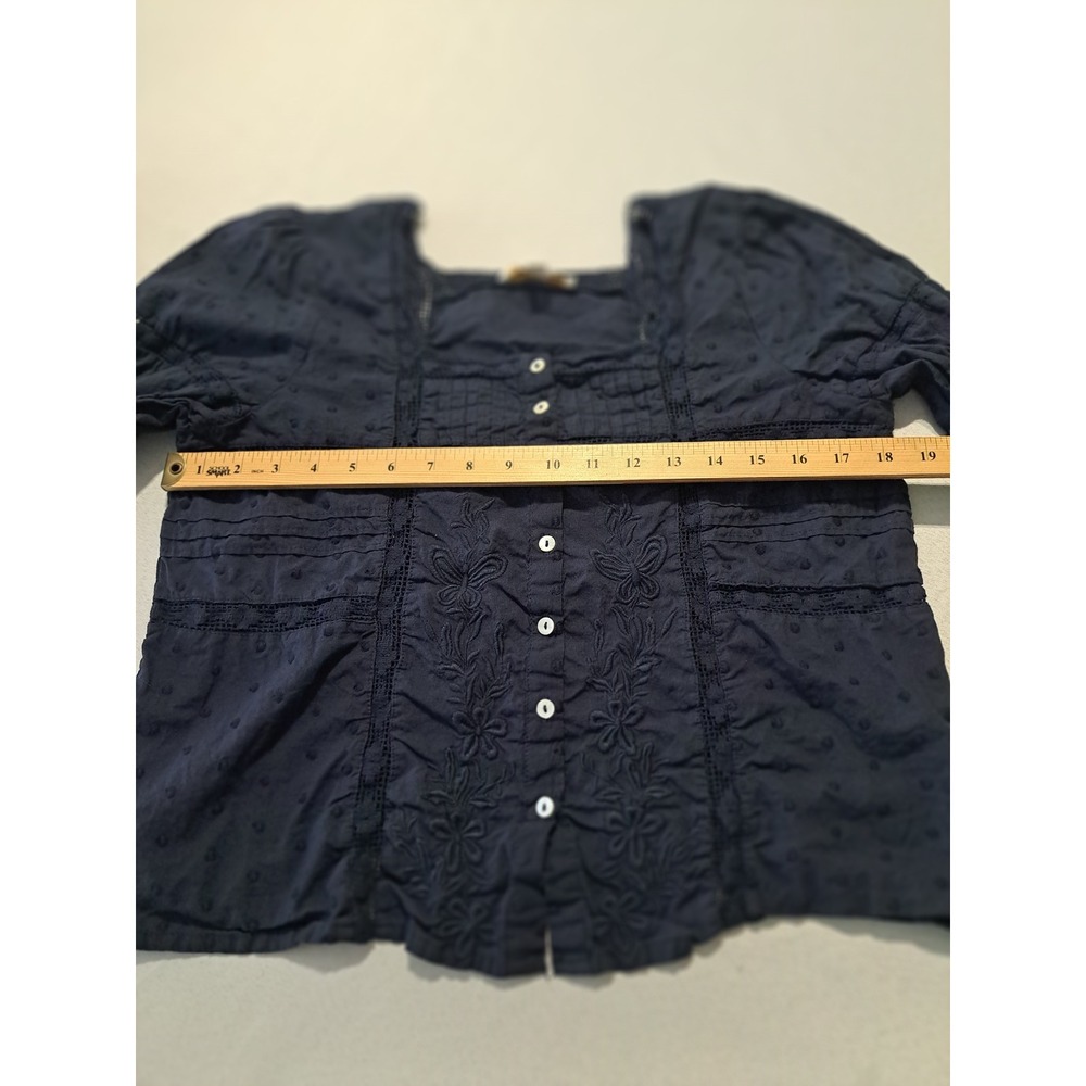Jennifer & Grace Navy Blue Embroidered Lace Cotton Blouse Square Neck Medium - Picture 5 of 8